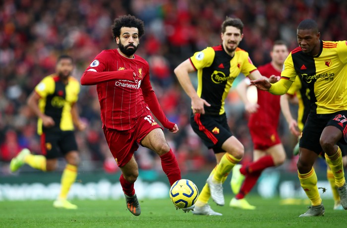LIVERPOOL, ENGLAND - DECEMBER 14: Mohamed Salah of Liverpool in action during the Premier League match between Liverpool FC and Watford FC at Anfield on December 14, 2019 in Liverpool, United Kingdom. (Photo by Clive Brunskill/Getty Images)