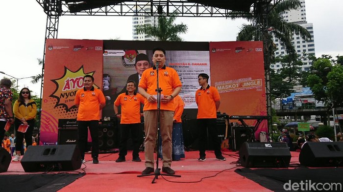 KPU Kota Medan menggelar peluncuran maskot untuk pilkada Kota Medan tahun 2020 (Ahmad Arfah Fansuri/detikcom)