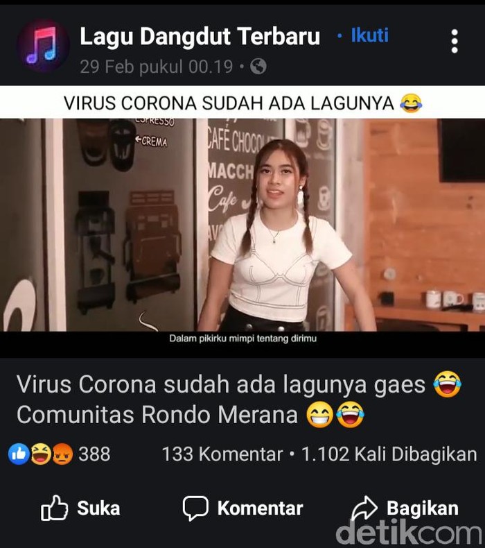 Di saat Virus Corona semakin mewabah di dunia, di Banyuwangi muncul lagu koplo berjudul Corona. Lagu yang dinyanyikan Alvi Ananta ini viral di media sosial.