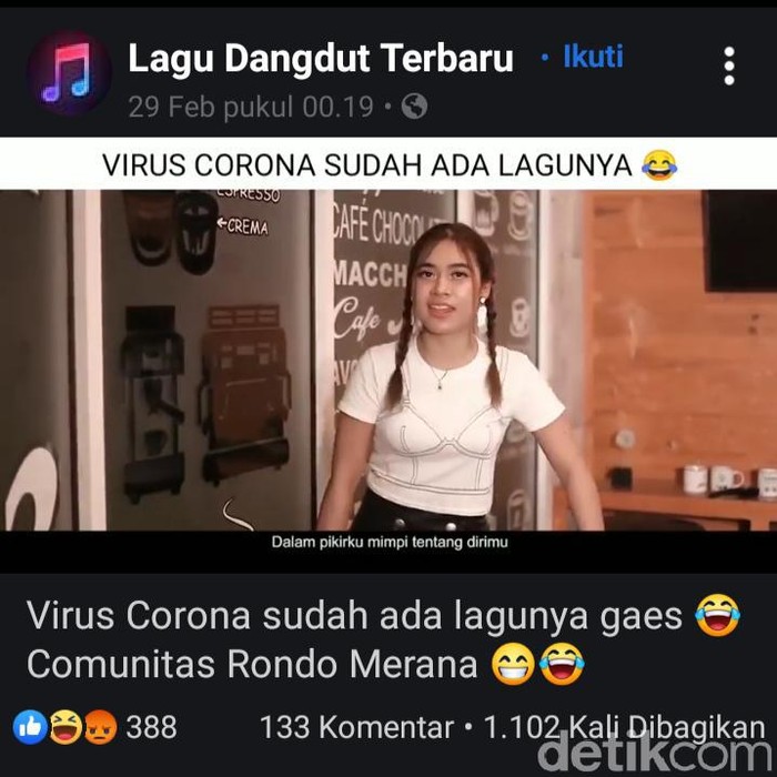 Di saat Virus Corona semakin mewabah di dunia, di Banyuwangi muncul lagu koplo berjudul Corona. Lagu yang dinyanyikan Alvi Ananta ini viral di media sosial.