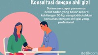 Dalam mencapai penurunan berat badan yang besar seperti kehilangan 50 kg, sangat dibutuhkan konsultasi dengan ahli gizi yang profesional.