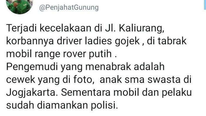 Viral mobil vs driver ojol perempuan di Sleman, Selasa (3/3/2020).