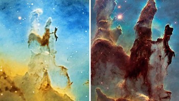 Perbandingan hasil teleskop rumahan dengan Hubble. Foto: Bored Panda