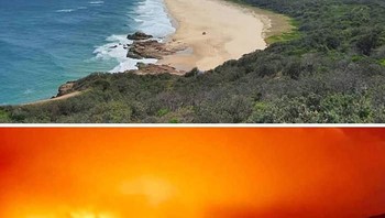 Perbandungan saat Charles Hamey saat kebakaran melanda Australia. Foto: Bored Panda