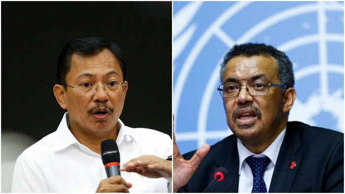 Foto ilustrasi penggambungan dua foto: Menkes Terawan dan Dirjen WHO Tedros Adhanom Ghebreyesus. (detikcom)