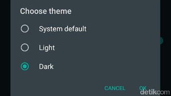 Setelah itu pilih opsi dark untuk mengaktifkan mode gelap ini. Silahkan mencoba. Foto: detikINET/Agus Tri Haryanto