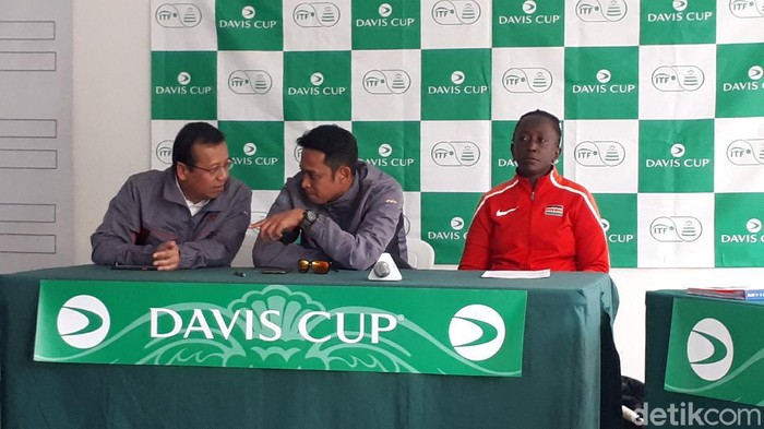 Tim Davis Cup Indonesia dan Kenya saat  jumpa pers di Jakarta, Rabu (4/3/2020).