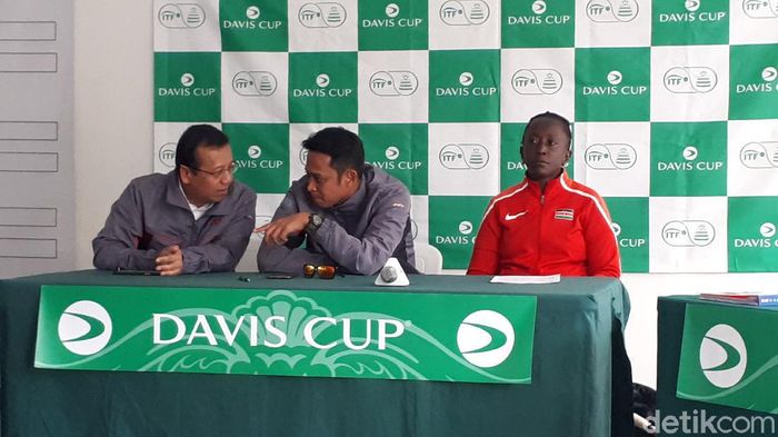 Davis Cup Indonesia vs Kenya Tim Davis Cup Indonesia dan Kenya saat jumpa pers di Jakarta, Rabu (4/3/2020).