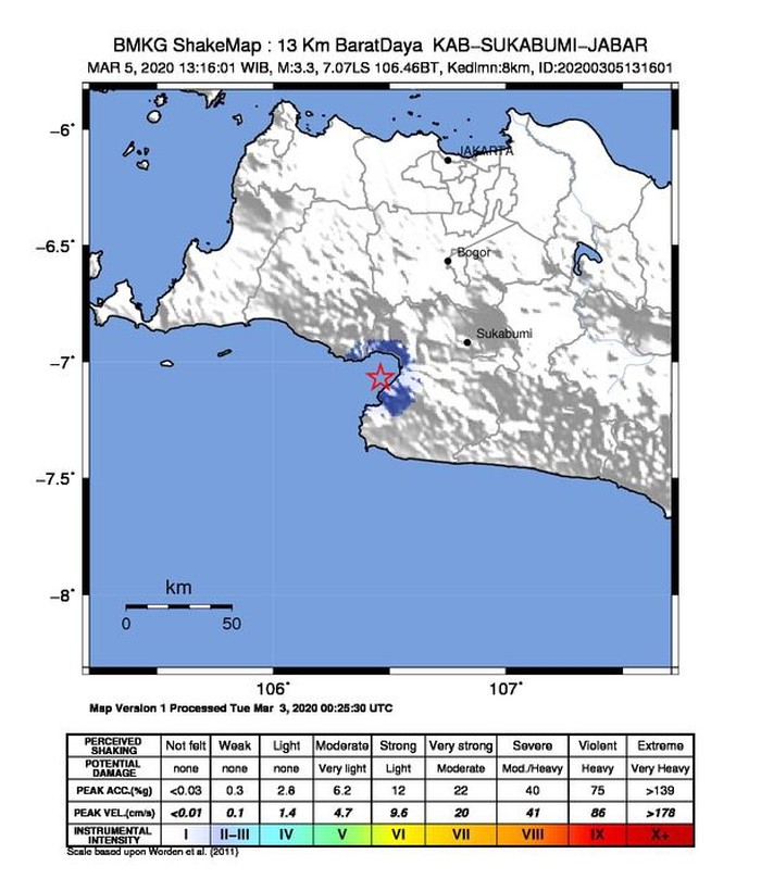 Data Gempa di Sukabumi pada 5 Maret 2020/BMKG