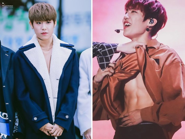 Saat konser, rapper AB6IX ini juga kerap menampilkan perut kotak-kotak. Padahal sebelumnya ia dikenal sebagai member yang cute dan suka melucu sehingga seperti kurang matching. Foto: Fansite