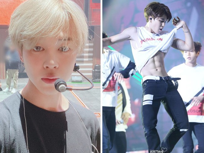 Park Jimin dijuluki mochi karena wajahnya yang menggemaskan. Tapi ketika memamerkan abs, para penggemar pasti memiliki pendapat yang berbeda mengenai penampilannya. Foto: Twitter/Fansite
