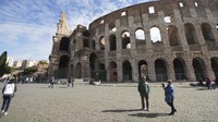 Colosseum in Roma yang biasanya ramai pengunjung kni sepi, Kamis (5/3) waktu setempat.