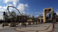 Suasana di area sekitar Universal Studio Jepang tampak sepi dari pengunjung, Kamis (5/3/2020).