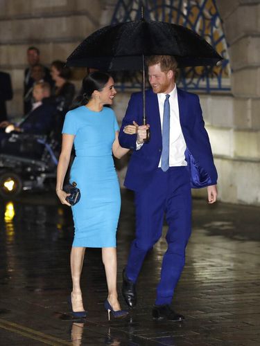 Britain's Prince Harry and Meghan, the Duchess of Sussex, leave after attending the annual Endeavour Fund Awards in London, Thursday, March 5, 2020. The awards celebrate the achievements of service personnel who were injured in service and have gone on to use sport as part of their recovery and rehabilitation. (AP Photo/Kirsty Wigglesworth)