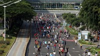 Suasana Car Free Day (CFD), di sepanjang Jalan MH Thamrin-Sudirman, Jakarta, Minggu (08/03/2020).