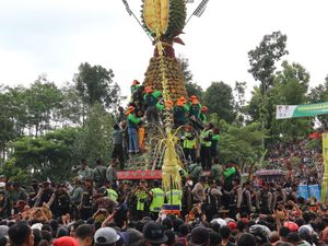 Keseruan Gunungan 2020 Durian Jadi Rebutan Ribuan Warga Jombang
