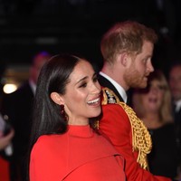 Gayanya kian sempurna dengan clutch satin Manolo Blahnik dan anting bebatuan bernuansa floral Simone Rocha. Semuanya serba merah.  Foto: Getty Images/WPA Pool