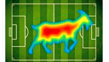 Bruno Fernandes pun banyak dipuji. Di sini, heat mapnya digambarkan sebagai kambing atau Goat, kependekan dari Greatest of All Time. Foto: istimewa