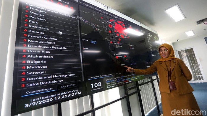 Petugas menerima panggilan telpon di Posko Tanggap COVID-19 di Kantor Dinas Kesehatan DKI Jakarta, Senin (9/3/2020). Penanggung Jawab Posko Tanggap COVID-19 DKI Jakarta, Ani Ruspitawati mengatakan, hingga hari ini Senin (9/3/2020) sudah dihubungi oleh 3.580 orang dan dari jumlah itu ada 64 kasus kategori Orang Dalam Pantauan (ODP) dan 56 Pasien Dalam Pengawasan (PDP).