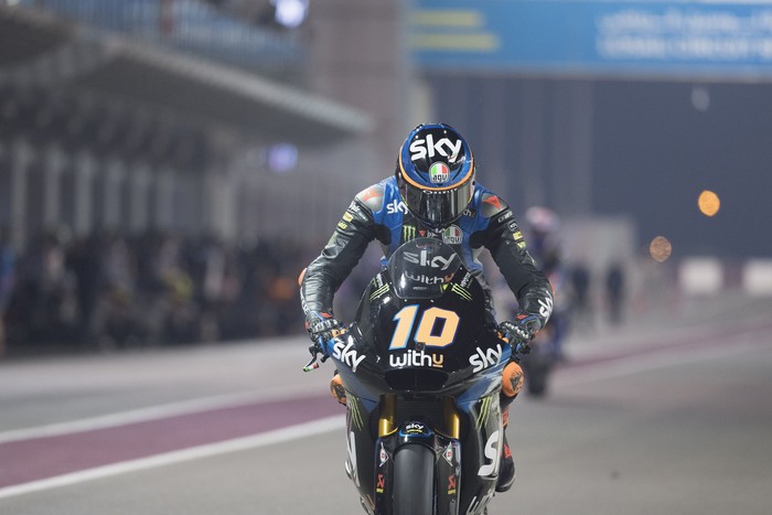 DOHA, QATAR - MARCH 07: Luca Marini of Italy and Sky Racing Team VR46  starts from box during the Moto2 & Moto3 GP Of Qatar - Qualifying at Losail Circuit on March 07, 2020 in Doha, Qatar. (Photo by Mirco Lazzari gp/Getty Images)