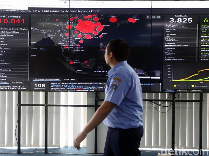 Petugas menerima panggilan telpon di Posko Tanggap COVID-19 di Kantor Dinas Kesehatan DKI Jakarta, Senin (9/3/2020). Penanggung Jawab Posko Tanggap COVID-19 DKI Jakarta, Ani Ruspitawati mengatakan, hingga hari ini Senin (9/3/2020) sudah dihubungi oleh 3.580 orang dan dari jumlah itu ada 64 kasus kategori Orang Dalam Pantauan (ODP) dan 56 Pasien Dalam Pengawasan (PDP).