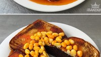 Roti panggang dengan tambahan sirup dan jagung di atasnya tampak begitu menggoda selera. Foto: The Bake King