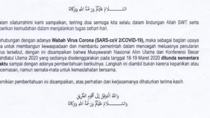 Penundaan Konbes PBNU di Ponpes Al-Anwar Rembang karena Corona