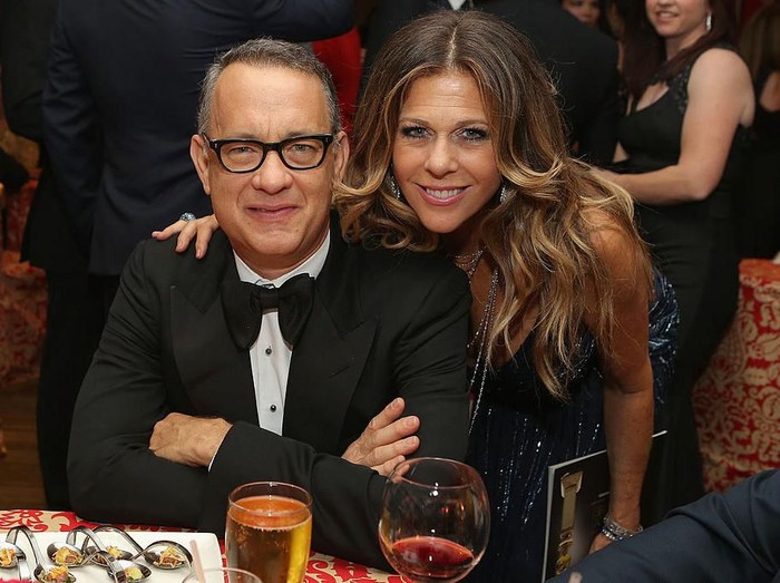 HOLLYWOOD, CALIFORNIA - MARCH 29: Rita Wilson and Tom Hanks embrace as Wilson is honored with a star on the Hollywood Walk of Fame on March 29, 2019 in Hollywood, California. (Photo by Frazer Harrison/Getty Images)