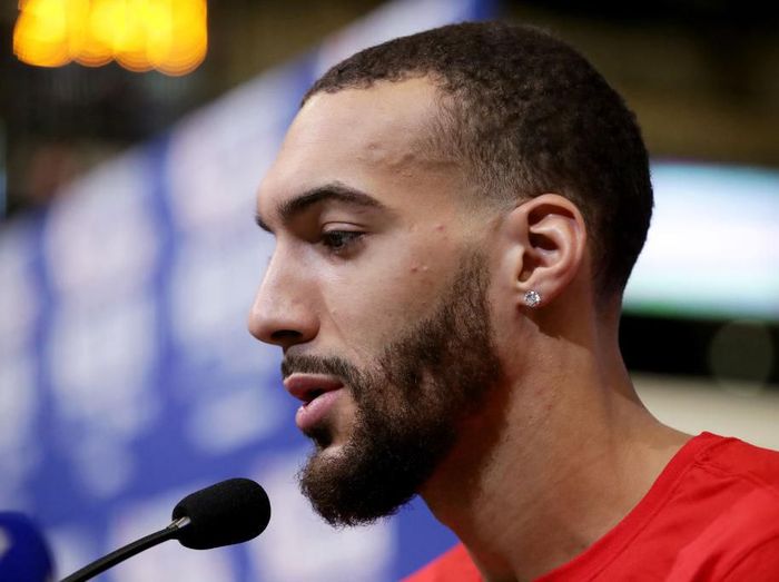 Rudy Gobert CHICAGO, ILLINOIS - FEBRUARY 15: Rudy Gobert of the Utah Jazz speaks to the media during 2020 NBA All-Star - Practice & Media Day at Wintrust Arena on February 15, 2020 in Chicago, Illinois. NOTE TO USER: User expressly acknowledges and agrees that, by downloading and or using this photograph, User is consenting to the terms and conditions of the Getty Images License Agreement. (Photo by Jonathan Daniel/Getty Images)