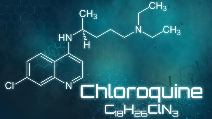 Chemical formula of Chloroquine on a futuristic background