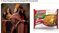 Pakaian tenun khas Nusa Tenggara Barat (NTB) yang dikenakan Shalsabila Lestari Putri Suteja dicocokkan dengan mi goreng sate. (Twitter @mmaryasir)