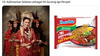 Ayu Putri Saraswati dari Kalsel yang mengenakan baju daerah warna merah dicocokkan dengan mi goreng iga penyet.  (Twitter @mmaryasir)