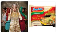 Ratu Luckki Nitibaskara dari Banten mengenakan pakaian adat keemasan dan dicocokkan dengan warna bungkus Indomie soto medan.(Twitter @mmaryasir)