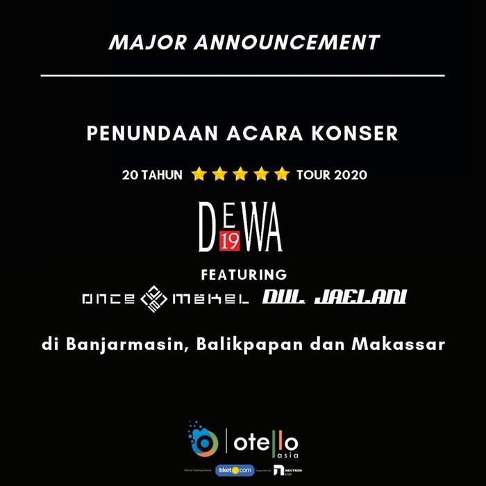 Penundaan konser Dewa 19 (Instagram Otello Asia)