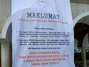Corona Pandemik, Masjid Raya Bandung Tak Gelar Salat Jumat