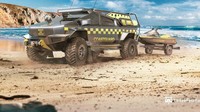 Lease Fletcher membuat desain Tesla Cybertruk dengan seragam Kepolisian New York (NYPD), ia juga membuat rendering Cybertruck dengan baju cost guard, lengkap dengan fender tambahan, roll bar, lampu tembak, ban pacul, dan perangkat tambahan untuk mengangkut jetsky.Foto: Lease Fletcher