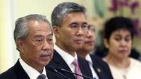 PM Malaysian Muhyiddin Yassin memberikan keterangan pers terkait pengambilan keputusan untuk memberlakukan lockdown di wilayahnya. (AP Photo).