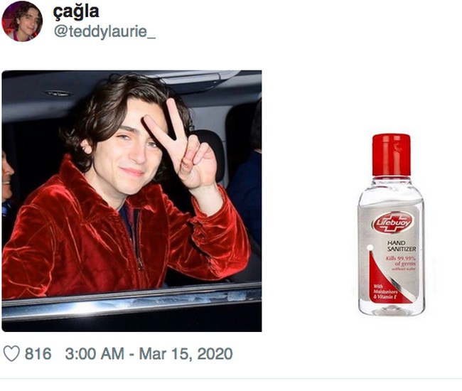 Timothee Chalamet sebagai hand sanitizer merek Lifebuoy. Foto: Twitter