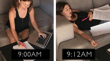 Awalnya kerja, tapi gak lama kemudian kalah sama godaan untuk rebahan. (Foto: Twitter)