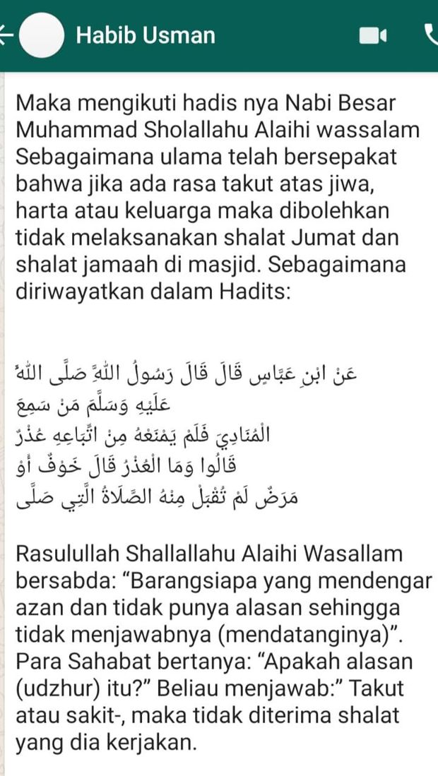 Habib Usman Tanggapi Fatwa MUI tentang Salat di Rumah karena Corona