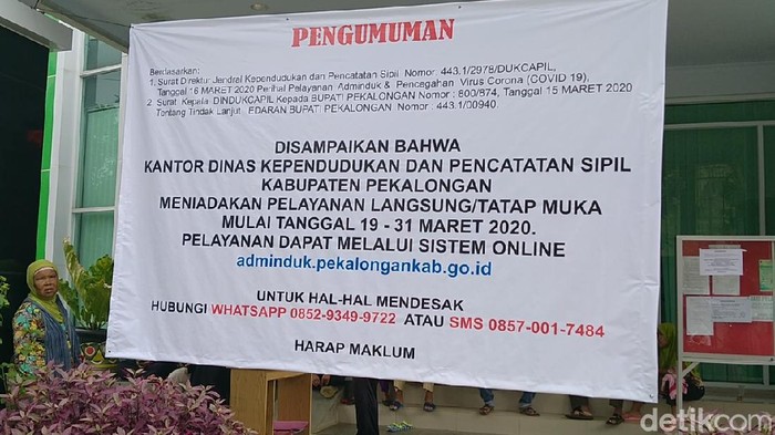 Disdukcapil Kabupaten Pekalongan tutup layanan tatap muka, Kamis (19/3/2020).