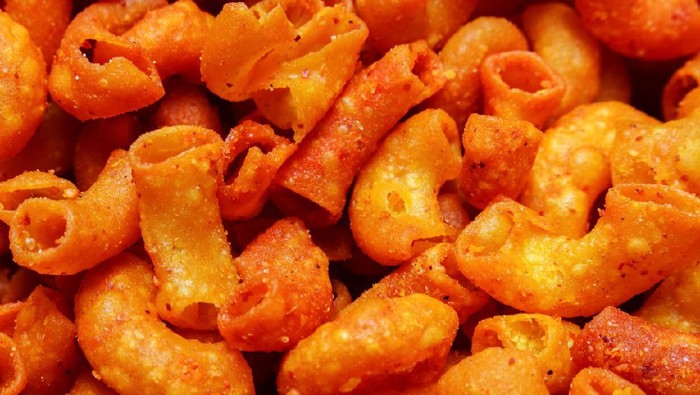 Abstract background Close up Red Spicy Fried Macaroni Texture