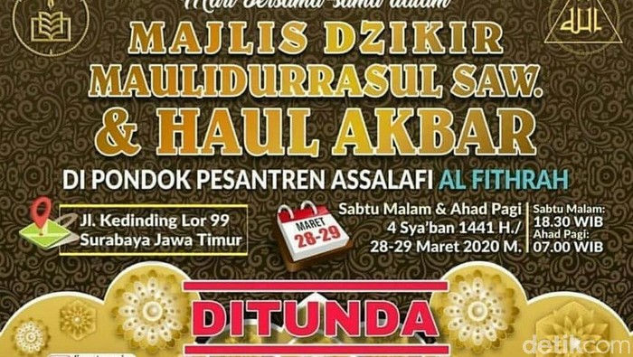 Haul Akbar di Ponpes Assalafi Al Fithrah Surabaya Ditunda