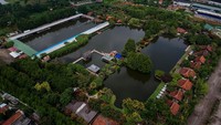 Foto udara memperlihatkan Wisata Alam Floating Market, Lembang, Kabupaten Bandung Barat, Kamis (19/3/2020).