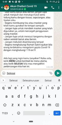 Chatbot WhatsApp COVID-19 resmi Pemerintah RI.