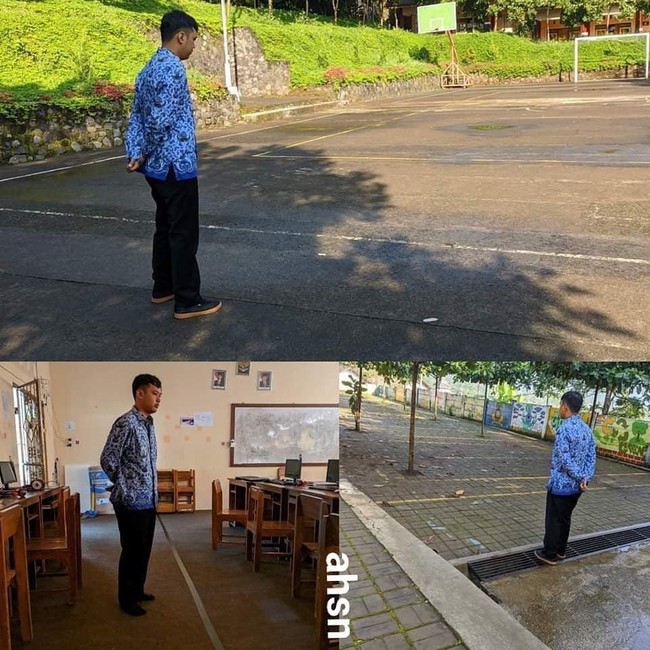 Expresi ketika guru harus tetap masuk ke sekolah, tapi murid-muridnya dianjurkan untuk belajar di rumah.  Foto: Istimewa