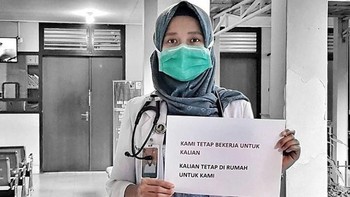 Di tengah wabah virus corona, ada kampanye positif dari para dokter dan perawat di seluruh dunia termasuk Indonesia. Mereka meminta warga di rumah dan tenaga medis tetap bekerja (Twitter)