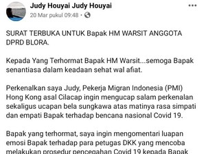 Anggota DPRD Blora Emoh Cek Kesehatan, TKW Hong Kong Kirim Surat Terbuka