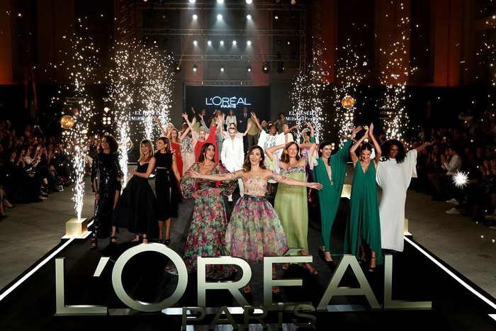 MADRID, SPAIN - JANUARY 31: Models walk for LOreal fashion show during the Mercedes Benz Fashion Week Autumn/Winter 2020-21 at Palacio de Cibeles on January 31, 2020 in Madrid, Spain. (Photo by Carlos Alvarez/Getty Images)
