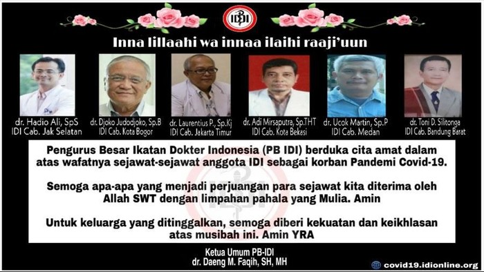 6 Dokter Indonesia Jadi Korban Pandemi Corona, Ini Daftarnya 6 Dokter Indonesia Jadi Korban Pandemi Corona, Ini Daftarnya